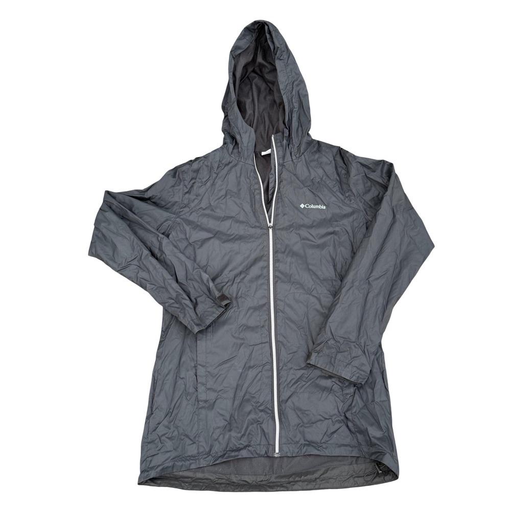 Columbia Mens Black Hooded Full Zip Windbreaker Jacket Large Mesh Lined